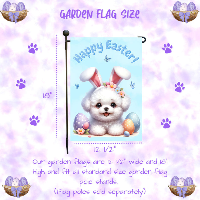 Bichon Frise Dog Easter Flag Bunny Ears Eggs Outdoor Garden Yard Decor Spring 12x18 Inch Single Side and Double Sided