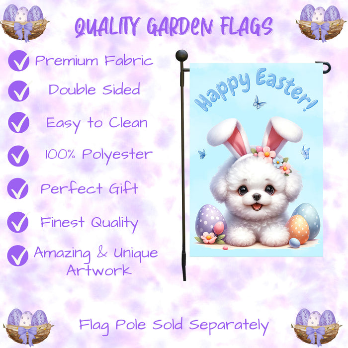 Bichon Frise Dog Easter Flag Bunny Ears Eggs Outdoor Garden Yard Decor Spring 12x18 Inch Single Side and Double Sided
