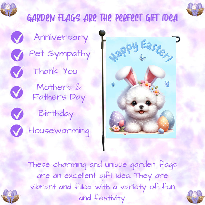 Bichon Frise Dog Easter Flag Bunny Ears Eggs Outdoor Garden Yard Decor Spring 12x18 Inch Single Side and Double Sided
