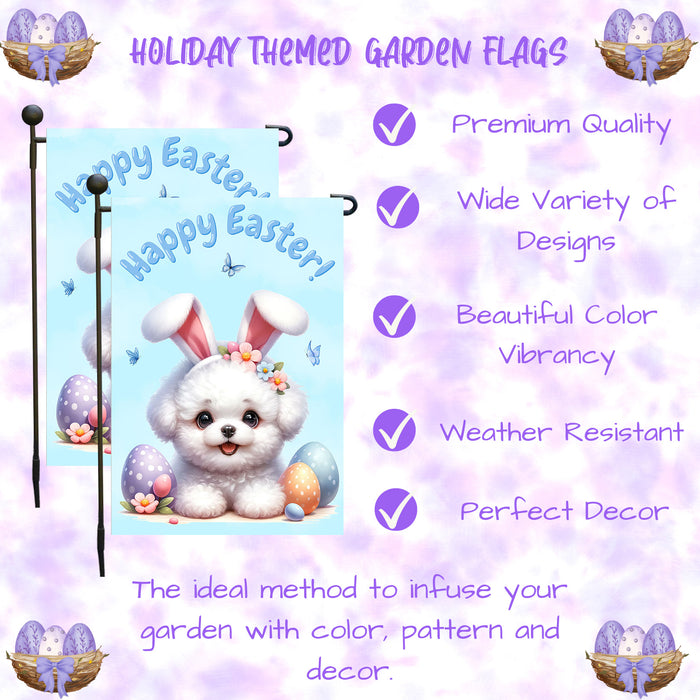Bichon Frise Dog Easter Flag Bunny Ears Eggs Outdoor Garden Yard Decor Spring 12x18 Inch Single Side and Double Sided