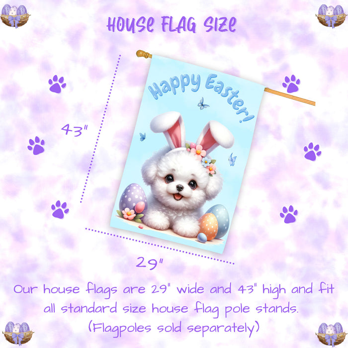 Bichon Frise Puppy Easter House Flag 28 x 40 Double Sided Spring Outdoor Yard Decor