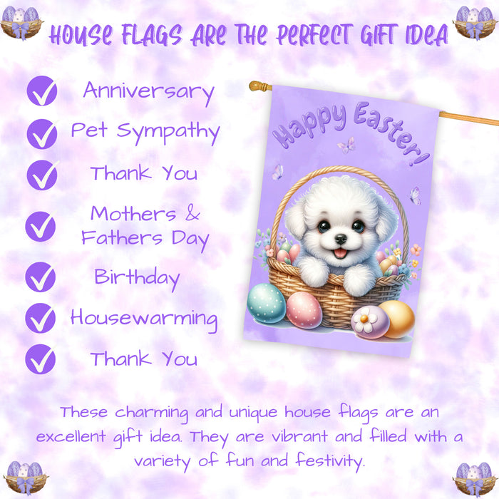 Bichon Frise Puppy Easter House Flag 28 x 40 Double Sided Spring Yard Decor