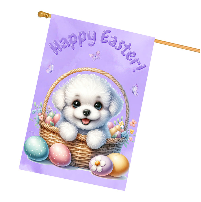 Bichon Frise Puppy Easter House Flag 28 x 40 Double Sided Spring Yard Decor