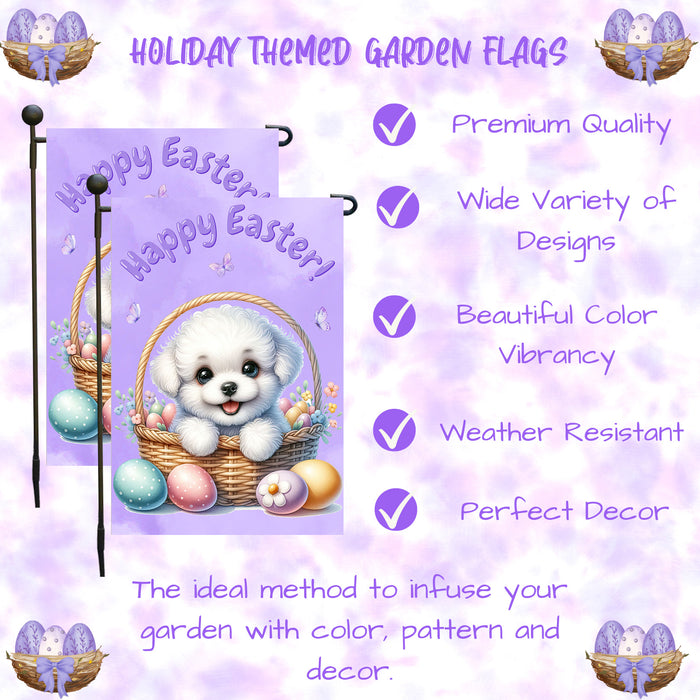 Bichon Frise Easter Garden Flag Puppy Bunny Ears Eggs Spring Yard Decor Gift 12x18 Inch Single Side and Double Sided
