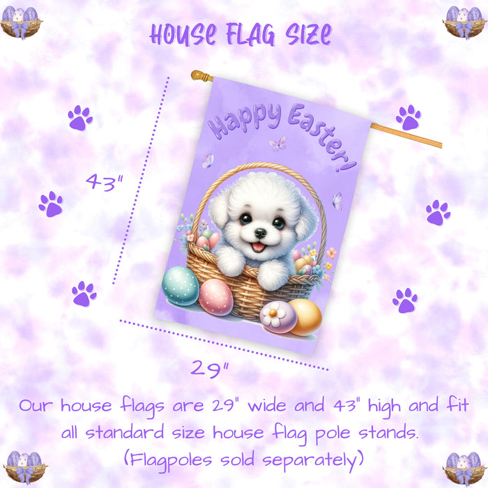 Bichon Frise Puppy Easter House Flag 28 x 40 Double Sided Spring Yard Decor