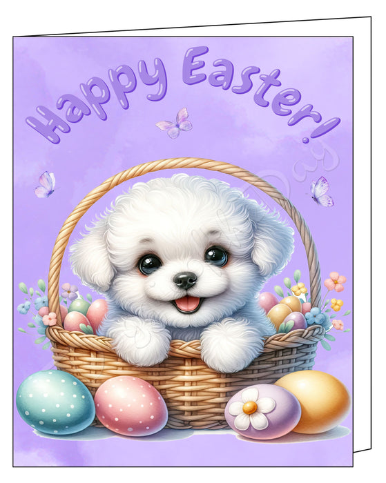 Happy Easter Bichon Frise Greeting Cards, Spring Holiday Notecards Blank Inside Envelopes Included, Unique Easter Egg Cards for Dog Lovers