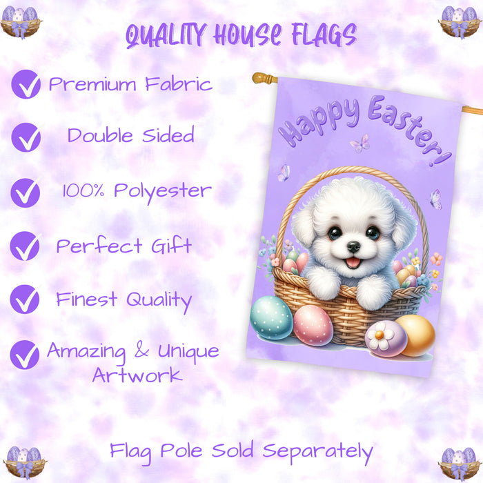 Bichon Frise Puppy Easter House Flag 28 x 40 Double Sided Spring Yard Decor