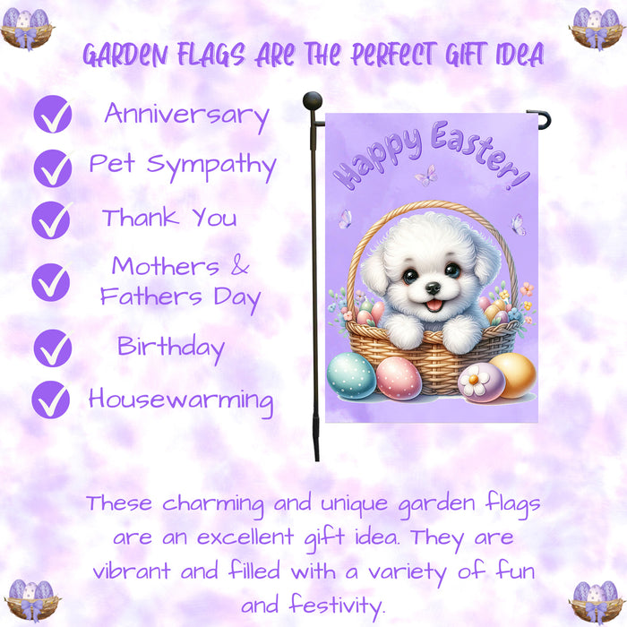 Bichon Frise Easter Garden Flag Puppy Bunny Ears Eggs Spring Yard Decor Gift 12x18 Inch Single Side and Double Sided