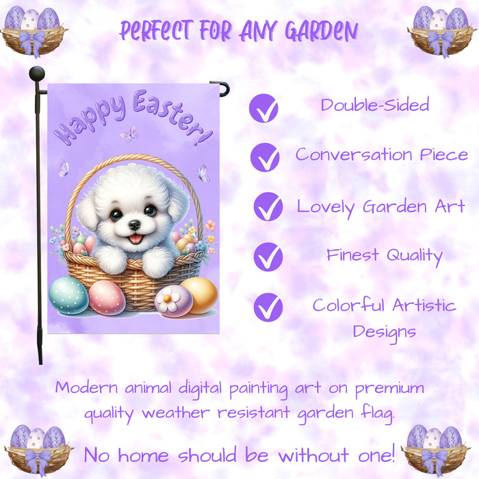 Bichon Frise Easter Garden Flag Puppy Bunny Ears Eggs Spring Yard Decor Gift 12x18 Inch Single Side and Double Sided