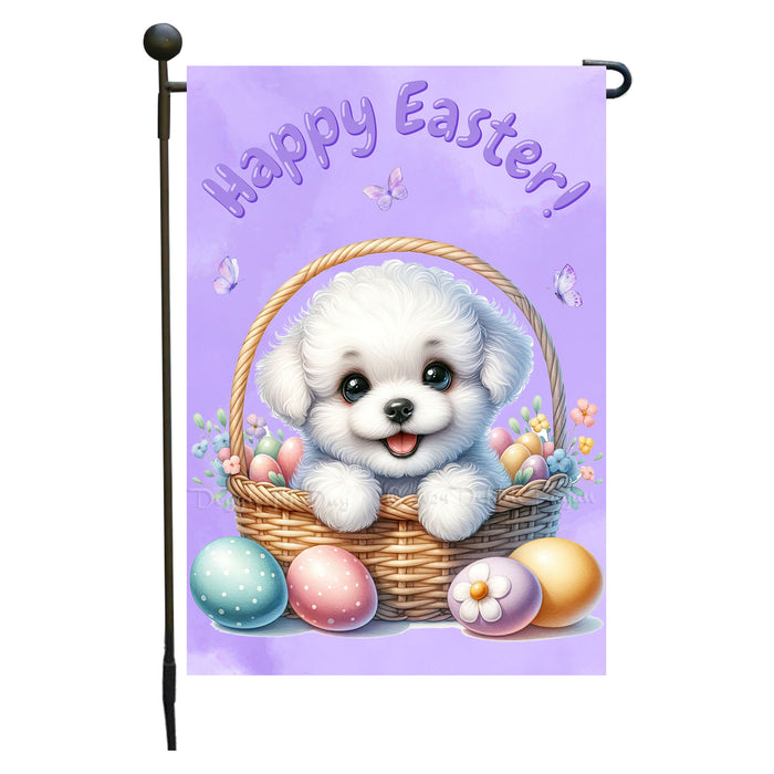 Bichon Frise Easter Garden Flag Puppy Bunny Ears Eggs Spring Yard Decor Gift 12x18 Inch Single Side and Double Sided