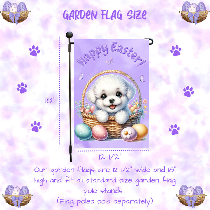 Bichon Frise Easter Garden Flag Puppy Bunny Ears Eggs Spring Yard Decor Gift 12x18 Inch Single Side and Double Sided