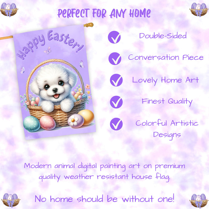 Bichon Frise Puppy Easter House Flag 28 x 40 Double Sided Spring Yard Decor