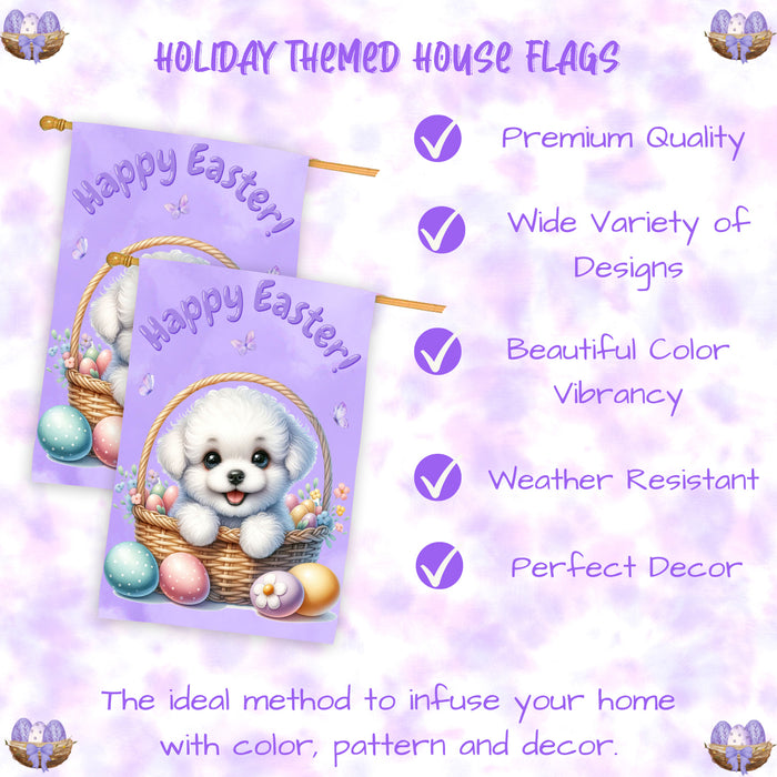 Bichon Frise Puppy Easter House Flag 28 x 40 Double Sided Spring Yard Decor