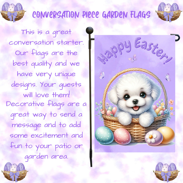 Bichon Frise Easter Garden Flag Puppy Bunny Ears Eggs Spring Yard Decor Gift 12x18 Inch Single Side and Double Sided