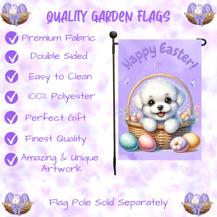 Bichon Frise Easter Garden Flag Puppy Bunny Ears Eggs Spring Yard Decor Gift 12x18 Inch Single Side and Double Sided
