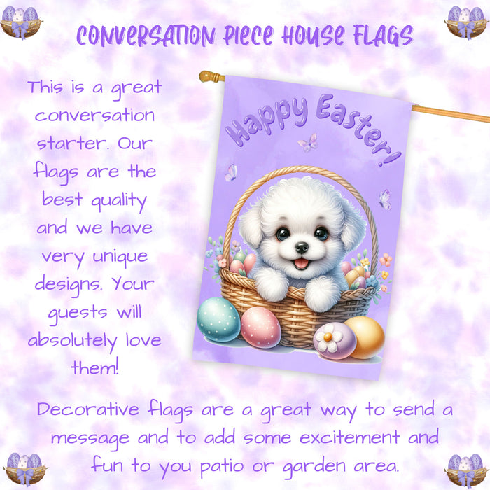 Bichon Frise Puppy Easter House Flag 28 x 40 Double Sided Spring Yard Decor