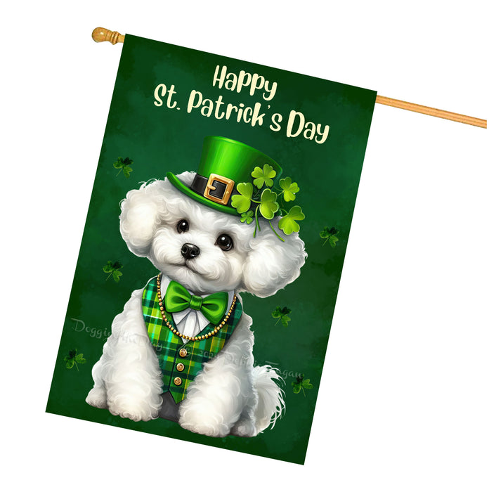 Bichon Frise Dog St Patricks Day House Flag 28 x 40 Lucky Irish Shamrock Decor