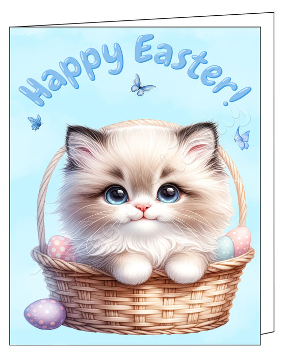 Happy Easter Birman Cat Greeting Cards, Spring Holiday Notecards Blank Inside Envelopes Included, Unique Easter Egg Cards for Cat Lovers