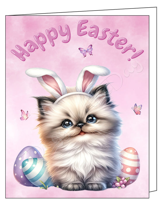 Happy Easter Birman Cat Greeting Cards, Spring Holiday Notecards Blank Inside Envelopes Included, Unique Easter Egg Cards for Cat Lovers
