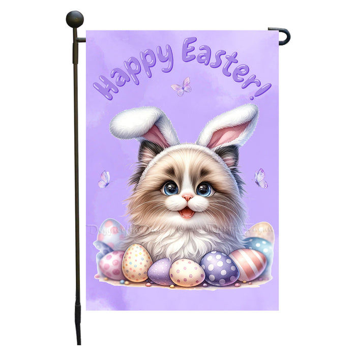 Easter Birman Cat Garden Flag, Cute Happy Easter, Egg Hunt Basket, Personalized Double Sided Flag Yard Outdoor Decoration, EGHNT00016