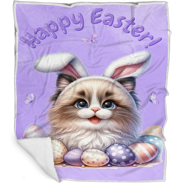 Easter Egg Hunt Birman Cat Happy Easter Holiday Blanket EGHNTBLK016