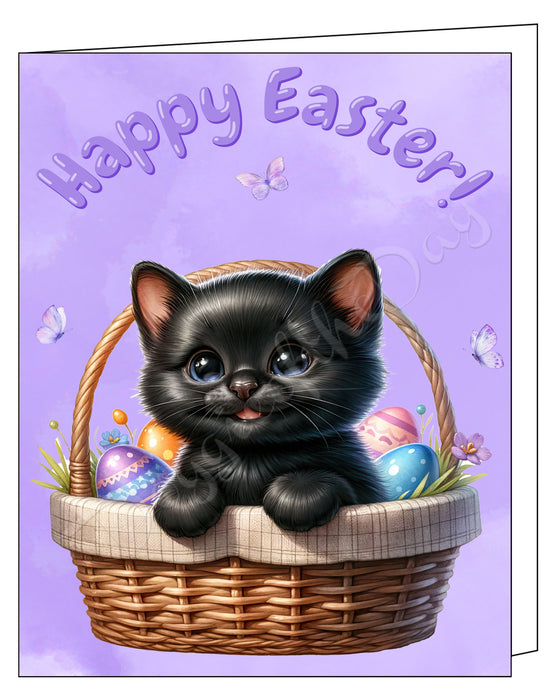 Happy Easter Black Cat Greeting Cards, Spring Holiday Notecards Blank Inside Envelopes Included, Unique Easter Egg Cards for Cat Lovers