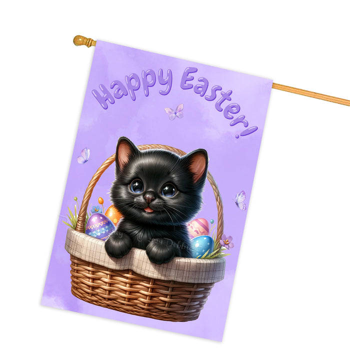 Happy Easter Black Cat, Egg Hunt House Flags for Home Decorations - Double Sided Yard Lawn Easter Festival Decorative Gift - Holiday Cats Flag Decor 28"w x 40"h, EGHNT00017