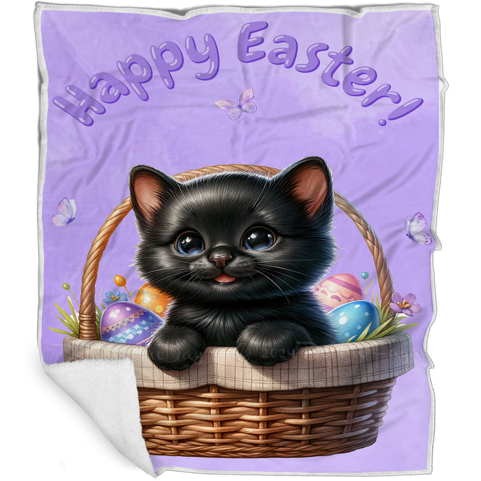 Easter Egg Hunt Black Cat Happy Easter Holiday Blanket EGHNTBLK017