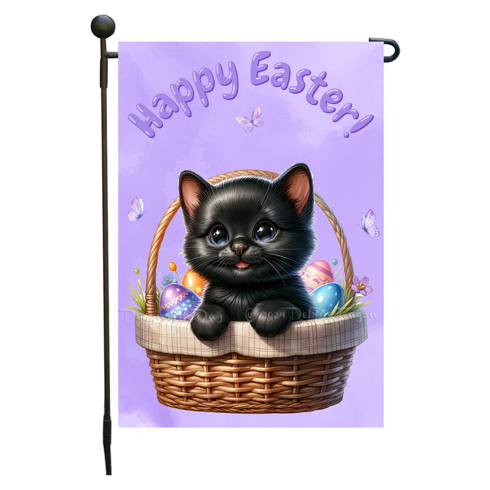 Easter Black Cat Garden Flag, Cute Happy Easter, Egg Hunt Basket, Personalized Double Sided Flag Yard Outdoor Decoration, EGHNT00017