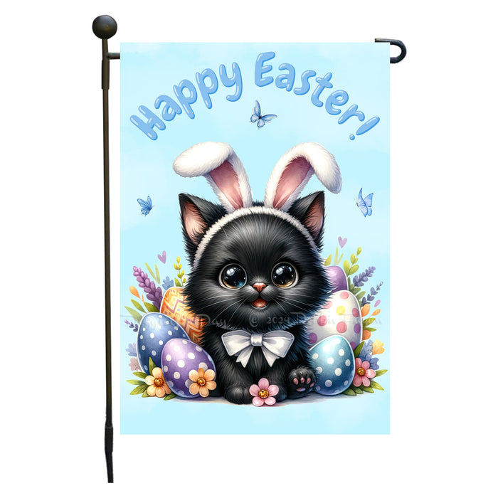 Easter Black Cat Garden Flag, Cute Happy Easter, Egg Hunt Basket, Personalized Double Sided Flag Yard Outdoor Decoration, EGHNT00018