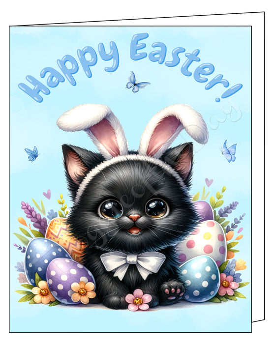 Happy Easter Black Cat Greeting Cards, Spring Holiday Notecards Blank Inside Envelopes Included, Unique Easter Egg Cards for Cat Lovers