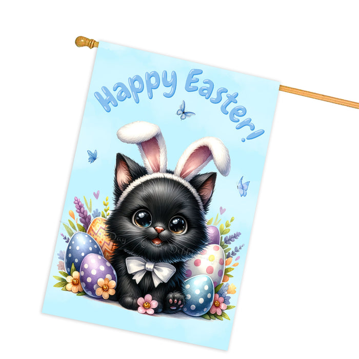 Happy Easter Black Cat, Egg Hunt House Flags for Home Decorations - Double Sided Yard Lawn Easter Festival Decorative Gift - Holiday Cats Flag Decor 28"w x 40"h, EGHNT00018