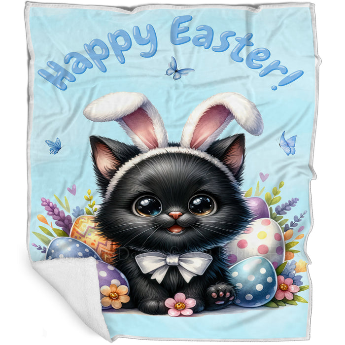 Easter Egg Hunt Black Cat Happy Easter Holiday Blanket EGHNTBLK018