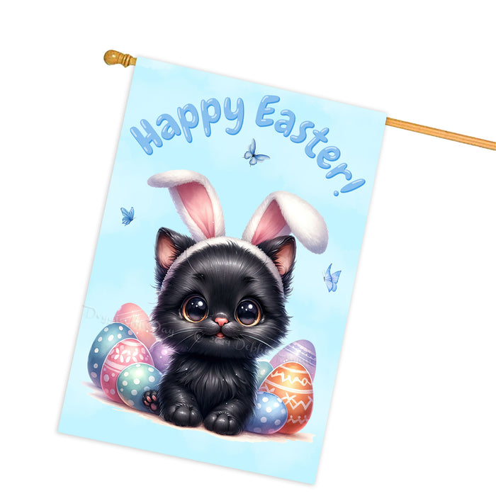 Happy Easter Black Cat, Egg Hunt House Flags for Home Decorations - Double Sided Yard Lawn Easter Festival Decorative Gift - Holiday Cats Flag Decor 28"w x 40"h, EGHNT00019