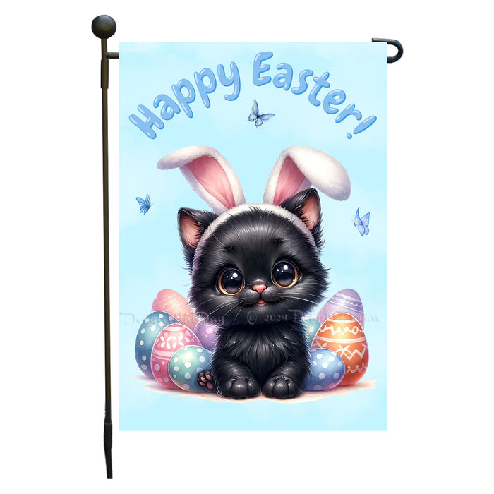 Easter Black Cat Garden Flag, Cute Happy Easter, Egg Hunt Basket, Personalized Double Sided Flag Yard Outdoor Decoration, EGHNT00019