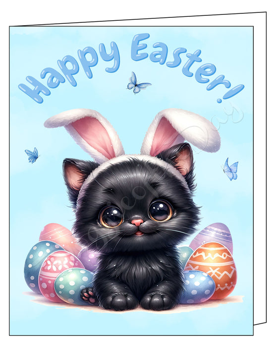 Happy Easter Black Cat Greeting Cards, Spring Holiday Notecards Blank Inside Envelopes Included, Unique Easter Egg Cards for Cat Lovers