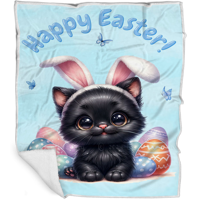 Easter Egg Hunt Black Cat Happy Easter Holiday Blanket EGHNTBLK019