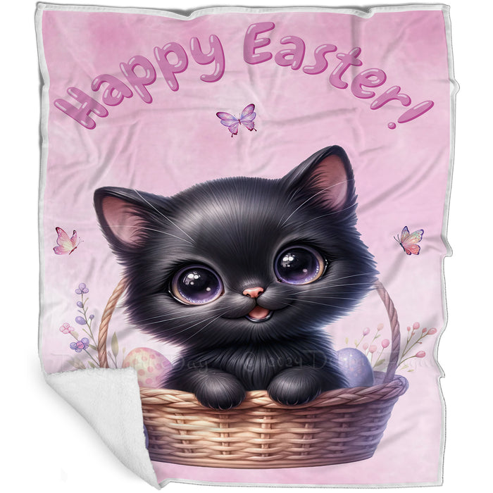 Easter Egg Hunt Black Cat Happy Easter Holiday Blanket EGHNTBLK020