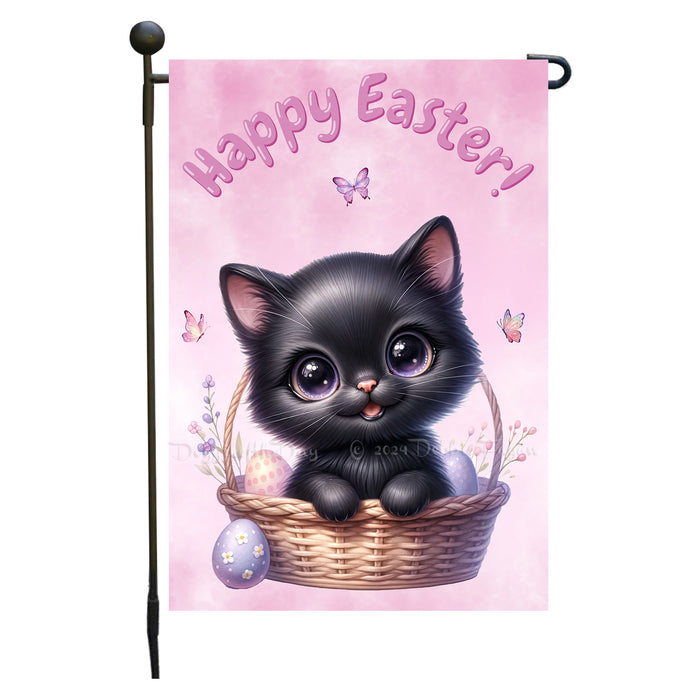 Easter Black Cat Garden Flag, Cute Happy Easter, Egg Hunt Basket, Personalized Double Sided Flag Yard Outdoor Decoration, EGHNT00020