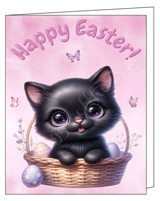 Happy Easter Black Cat Greeting Cards, Spring Holiday Notecards Blank Inside Envelopes Included, Unique Easter Egg Cards for Cat Lovers