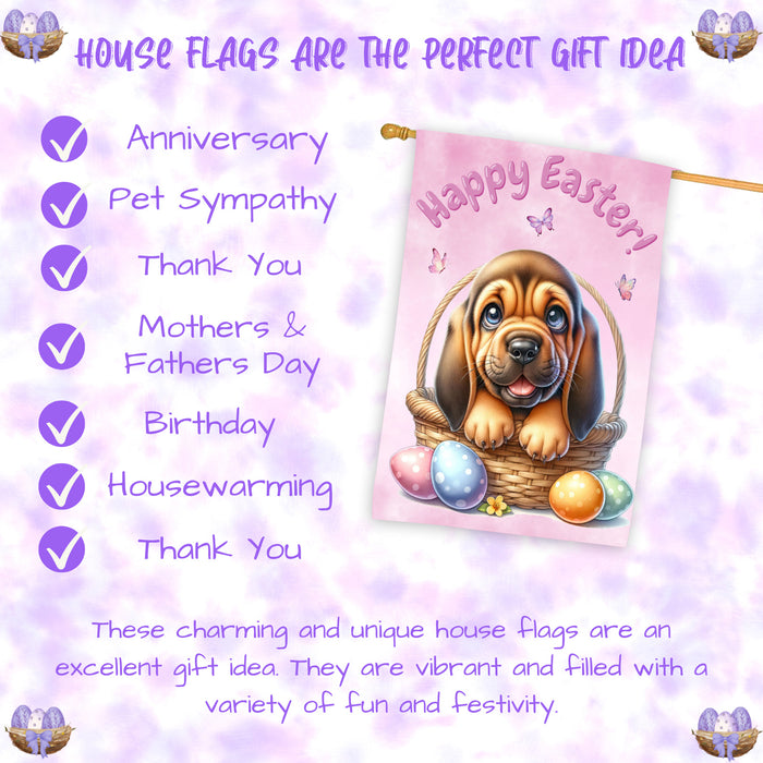 Bloodhound Dog Easter House Flag 28 x 40 Double Sided Spring Yard Garden Decor