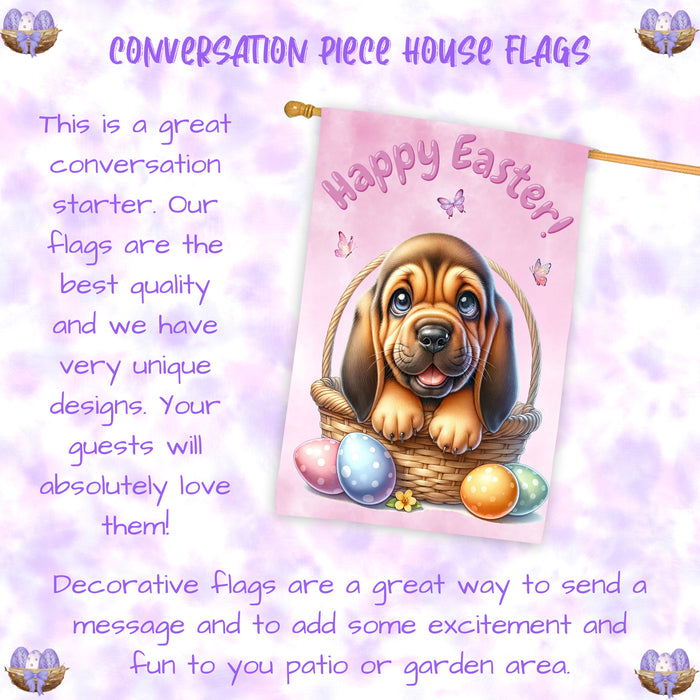 Bloodhound Dog Easter House Flag 28 x 40 Double Sided Spring Yard Garden Decor