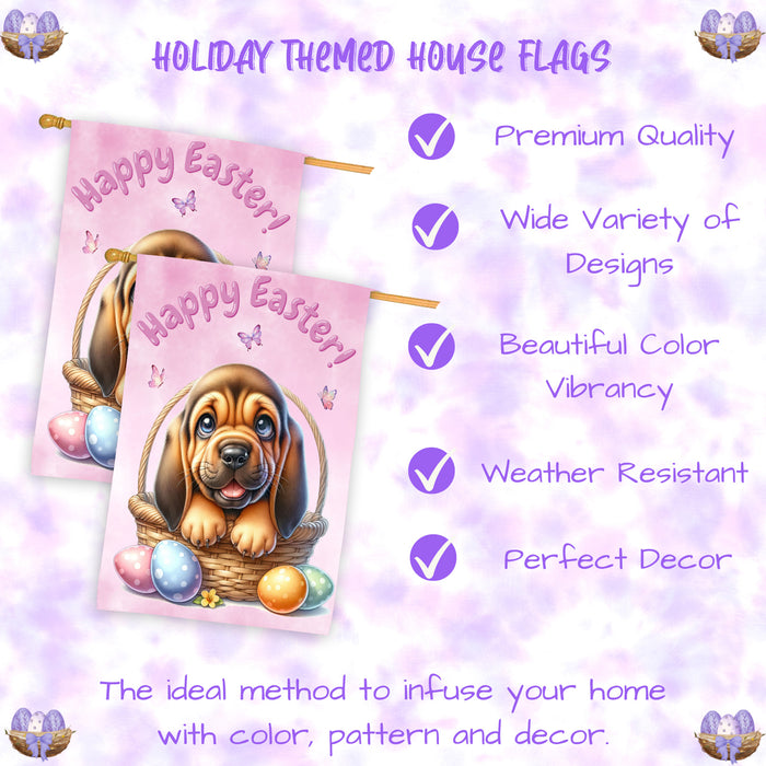 Bloodhound Dog Easter House Flag 28 x 40 Double Sided Spring Yard Garden Decor