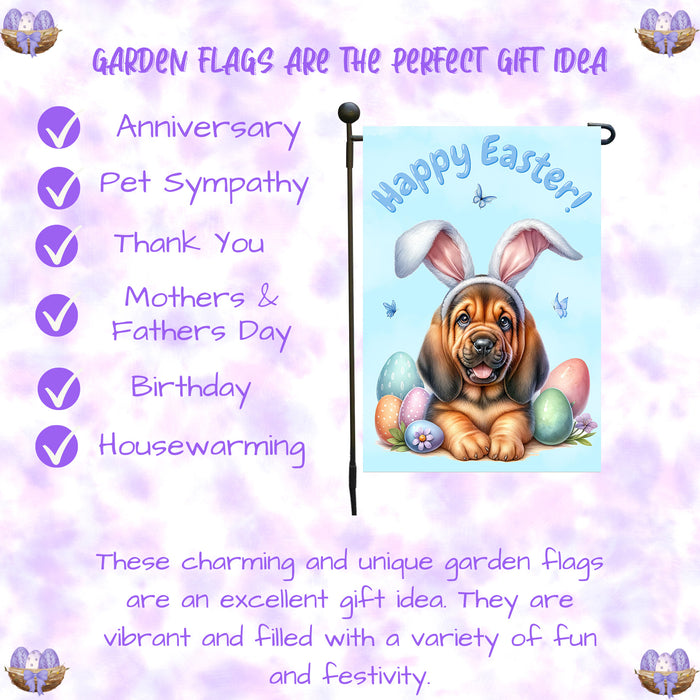 Bloodhound Dog Happy Easter Garden Flag Puppy Eggs Spring Yard Lawn Décor Gift 12x18 Inch Single Side and Double Sided