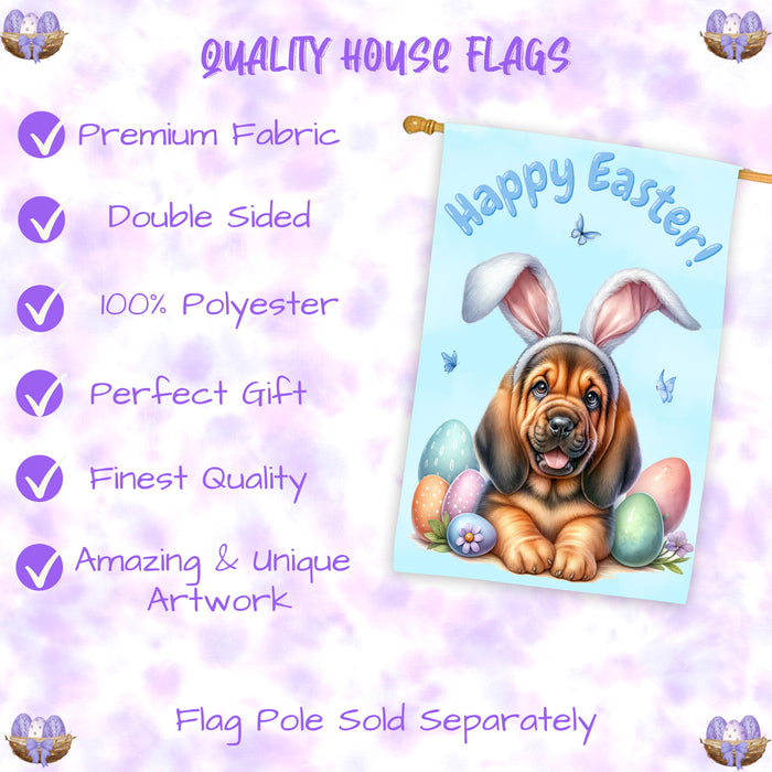Bloodhound Dog Easter House Flag 28 x 40 Double Sided Spring Yard Decor