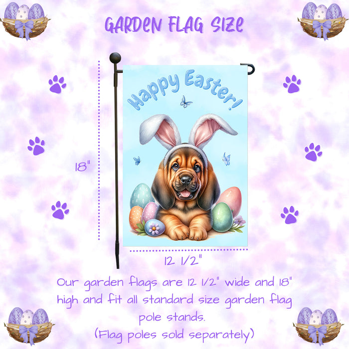Bloodhound Dog Happy Easter Garden Flag Puppy Eggs Spring Yard Lawn Décor Gift 12x18 Inch Single Side and Double Sided