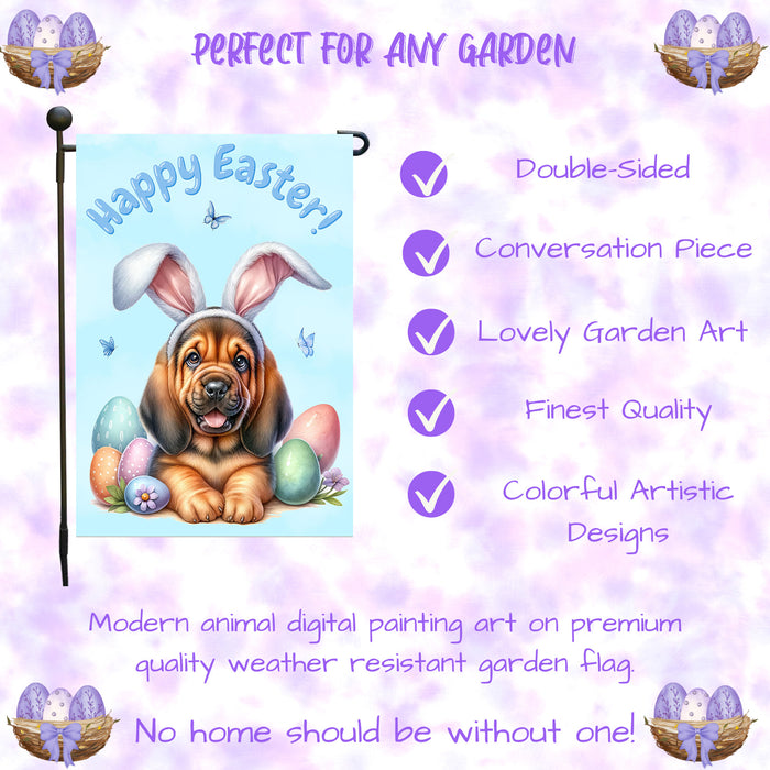 Bloodhound Dog Happy Easter Garden Flag Puppy Eggs Spring Yard Lawn Décor Gift 12x18 Inch Single Side and Double Sided