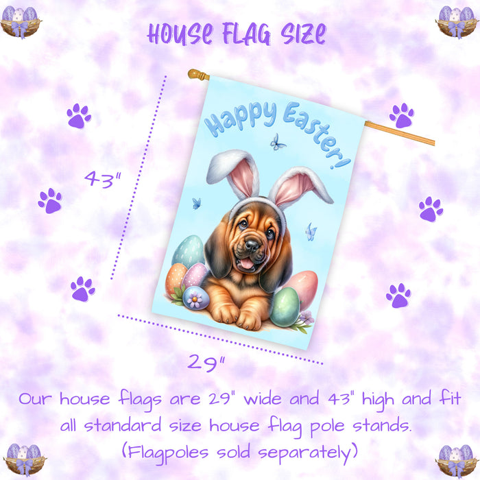 Bloodhound Dog Easter House Flag 28 x 40 Double Sided Spring Yard Decor