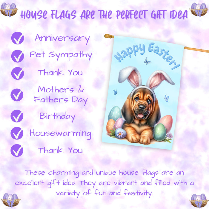 Bloodhound Dog Easter House Flag 28 x 40 Double Sided Spring Yard Decor