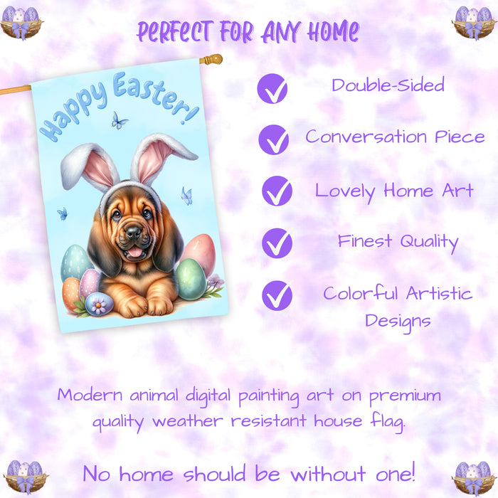 Bloodhound Dog Easter House Flag 28 x 40 Double Sided Spring Yard Decor
